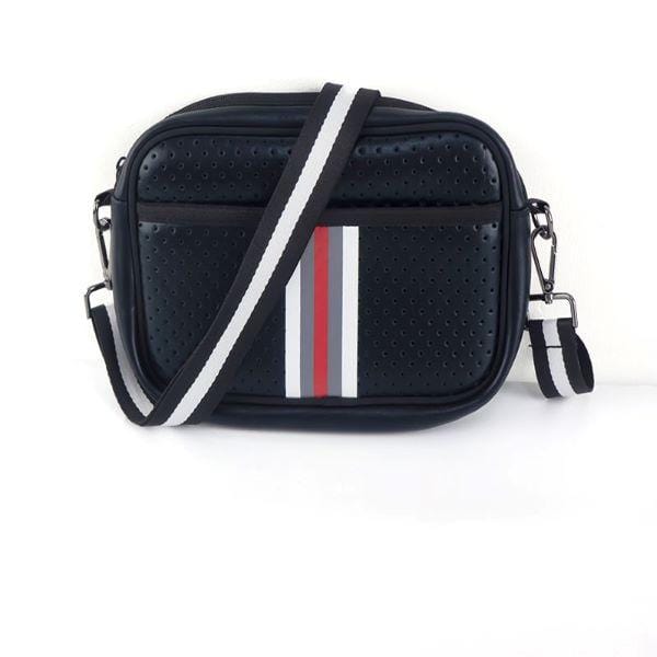The Spencer Crossbody Messenger Bag - Black with Red & White Stripe - The Sweet Life by B. Lee