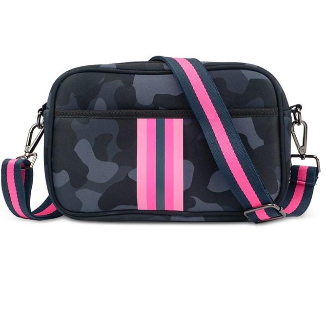 The Spencer Crossbody Messenger Bag - Blue Camo with Pink Stripe - The Sweet Life by B. Lee
