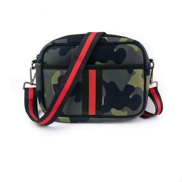 The Spencer Crossbody Messenger Bag - Green Camo with Red & Black Stripe - The Sweet Life by B. Lee