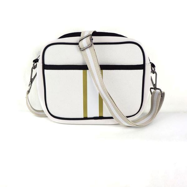 The Spencer  Crossbody Messenger Bag -  Classic Cream Canvas with a Gold Stripe - The Sweet Life by B. Lee